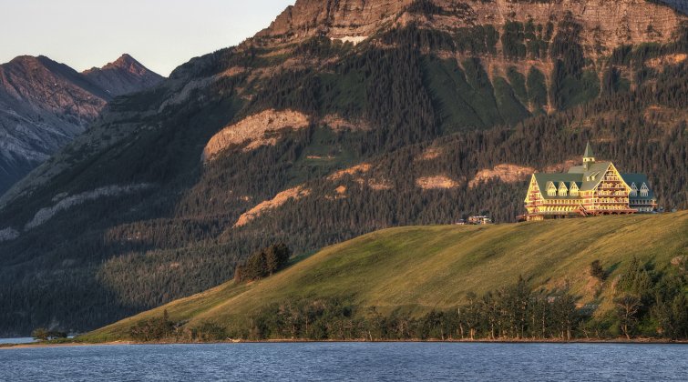 Lake views of Waterton Lake and scenic mountain surroundings